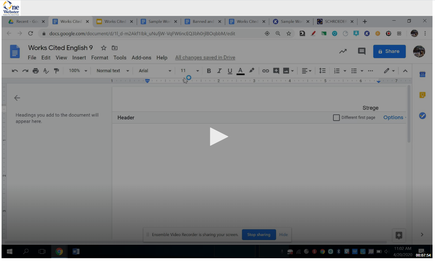 Setting up your Works Cited Page video