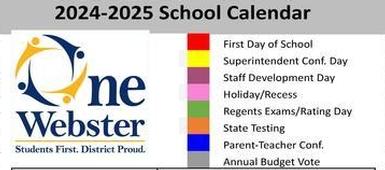 Webster CSD School Calendar for 2024-25