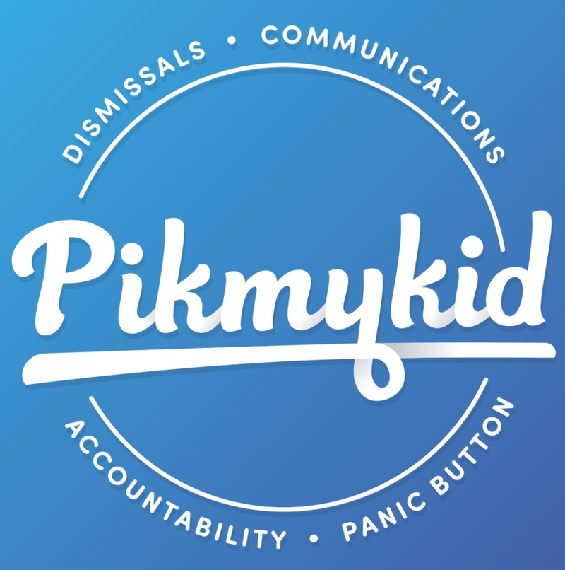 PikMyKid logo with name in white text on light blue background