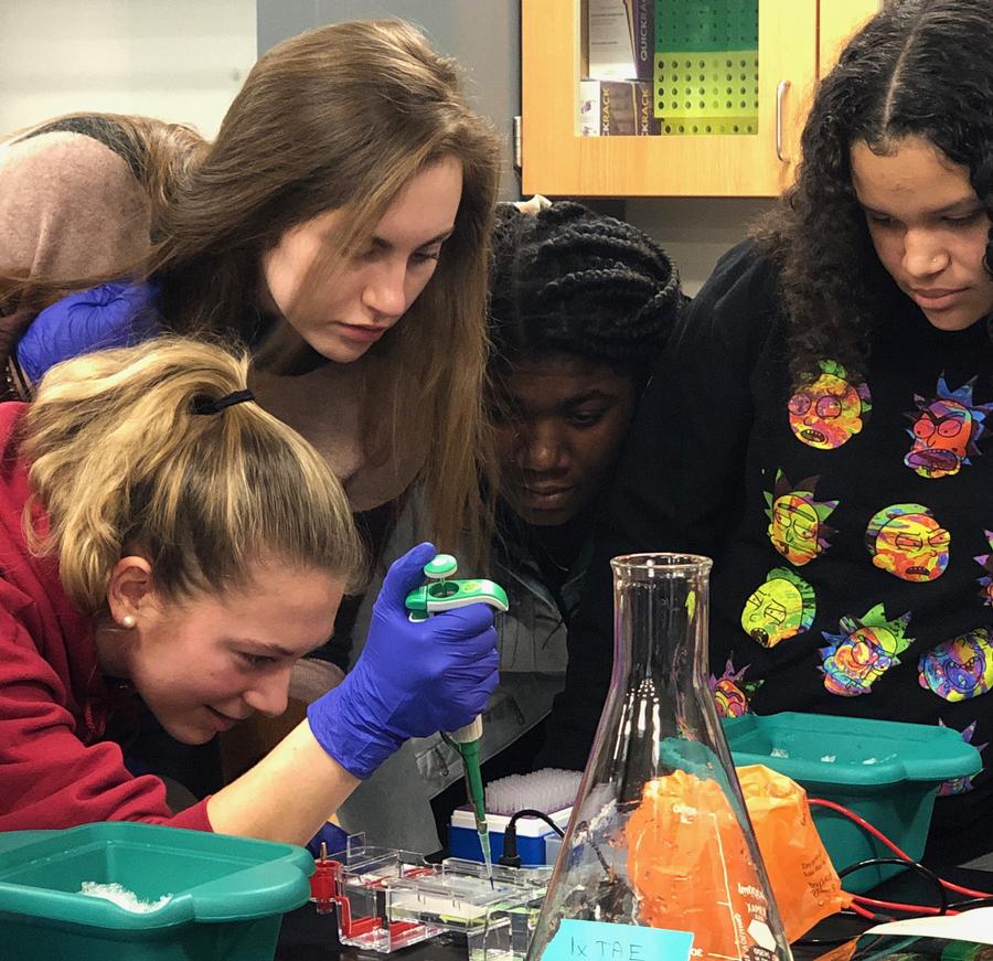 Girls conducting science experiment