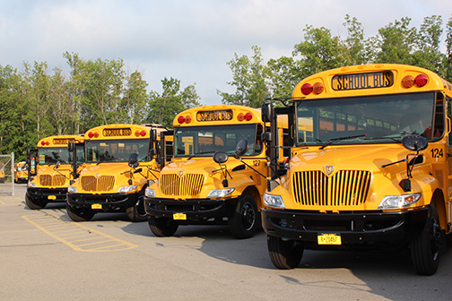 Buses lined up. 