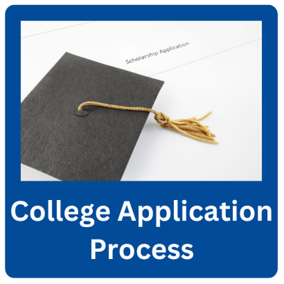 Image of graduation cap with College Application Process link.