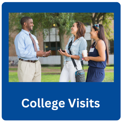 Image of teens talking to an adult with a link to College Visits.