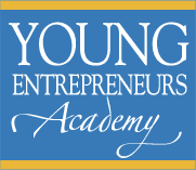 Blue field with gold trim and the words Young Entrepreneurs Academy in white.