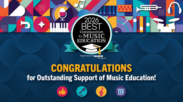 Text art that reads 'Best Communities for Music Education. Congratulations for Outstanding Support of Music Education!'