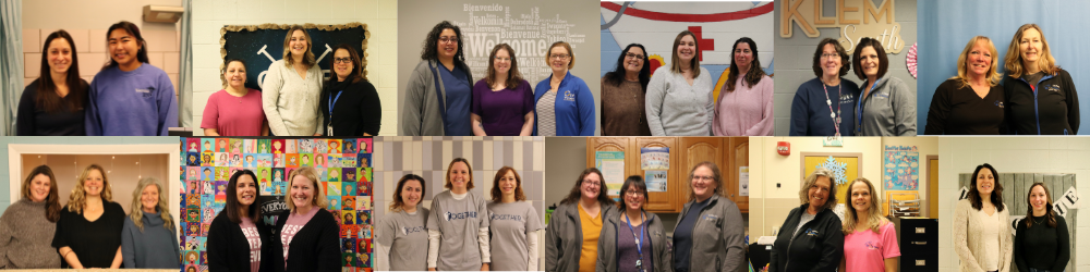 Collage of 11 photos each featuring the health office team from each school.